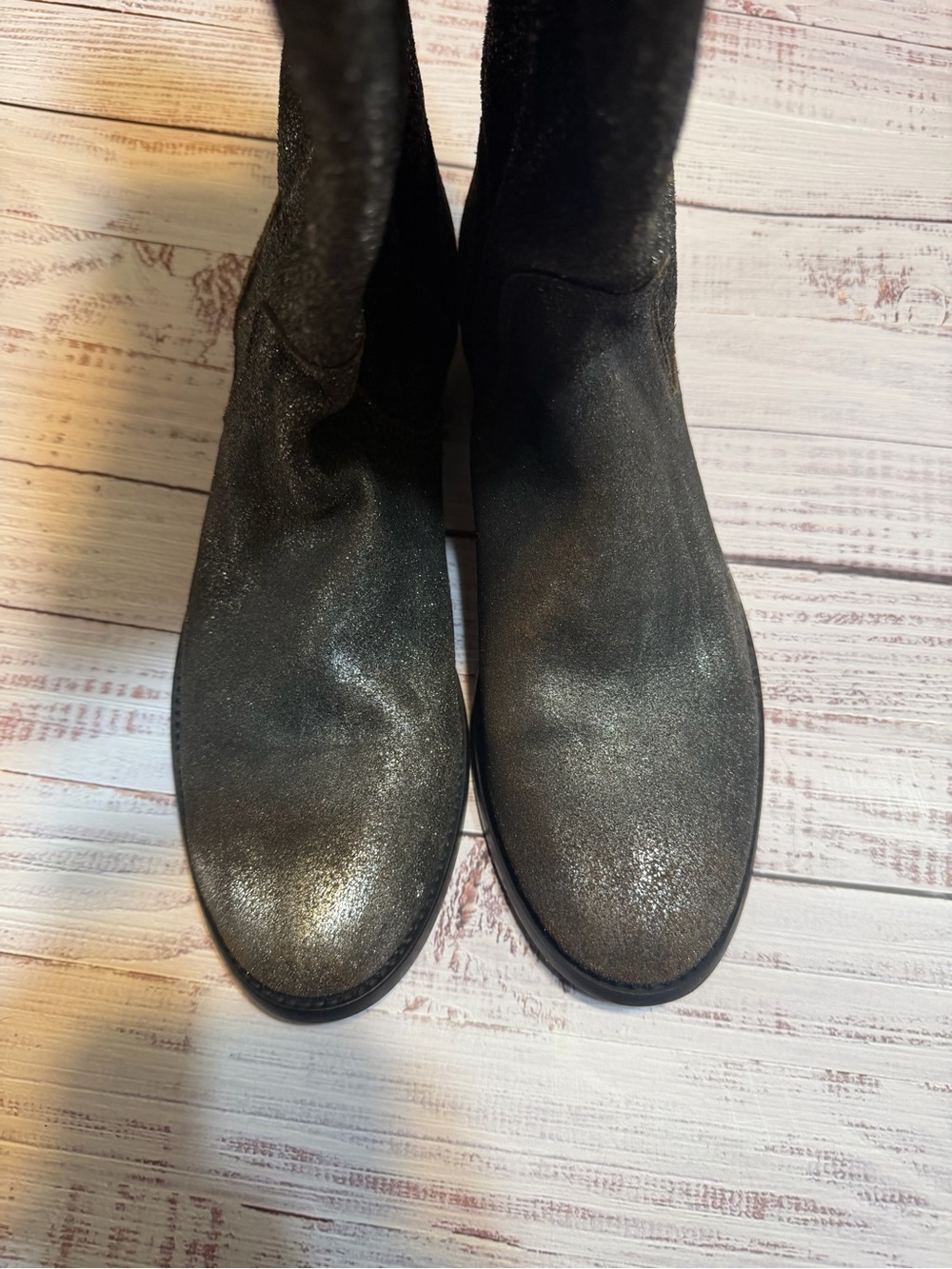 Frye Women’s 10 Metallic Bronze Distressed Leather Knee High Riding Boots READ! - Picture 5 of 10
